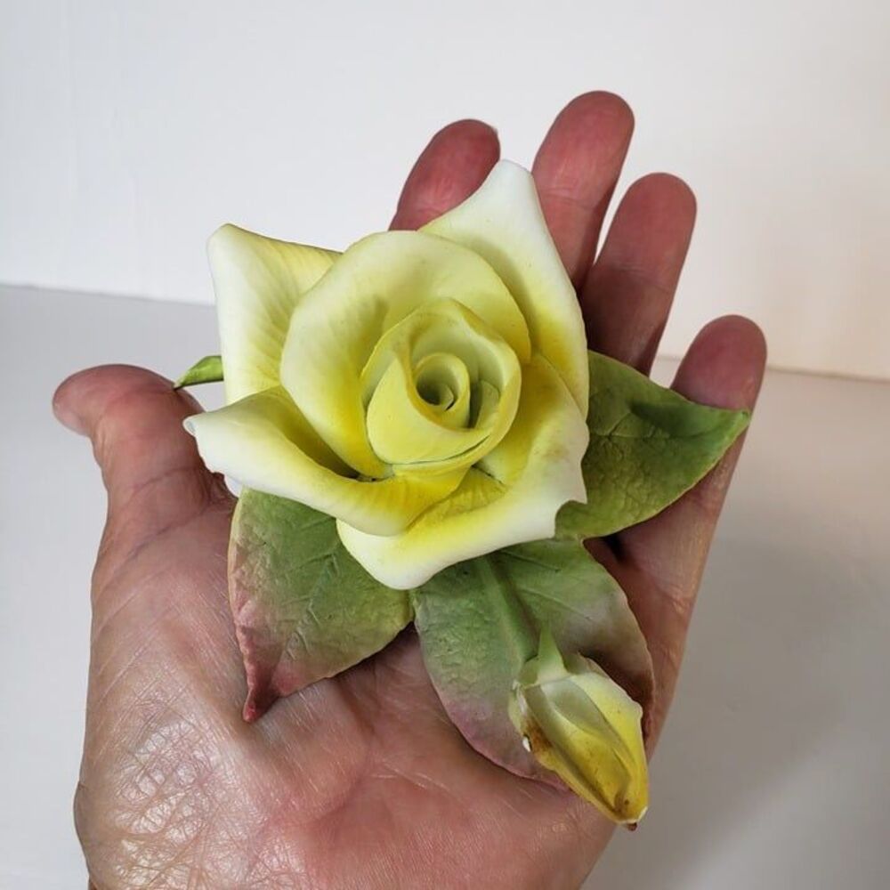 Vintage Yellow Porcelain Rose Figurine on Stem Dresser Floral REPAIRED